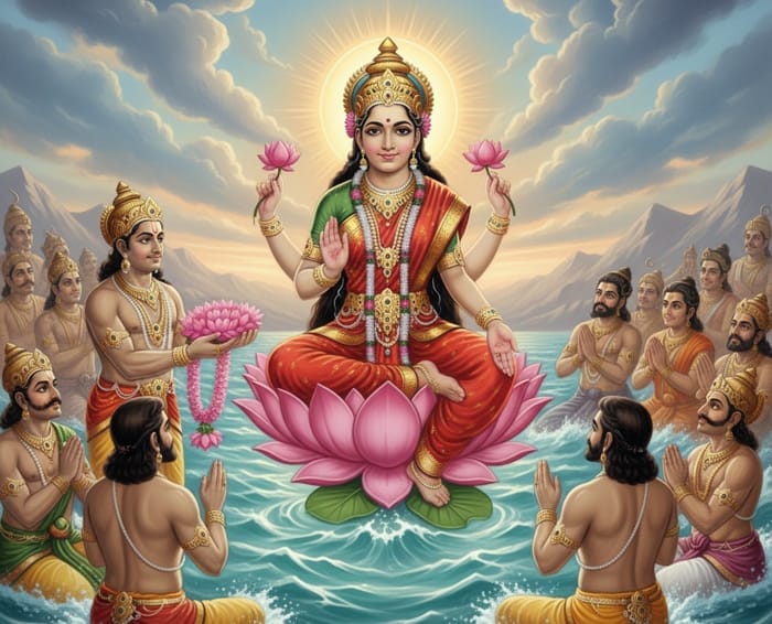 श्री धन्वन्तरि, श्री लक्ष्मी जी और श्री विश्वकर्मा जी के प्रादुर्भाव की कथा